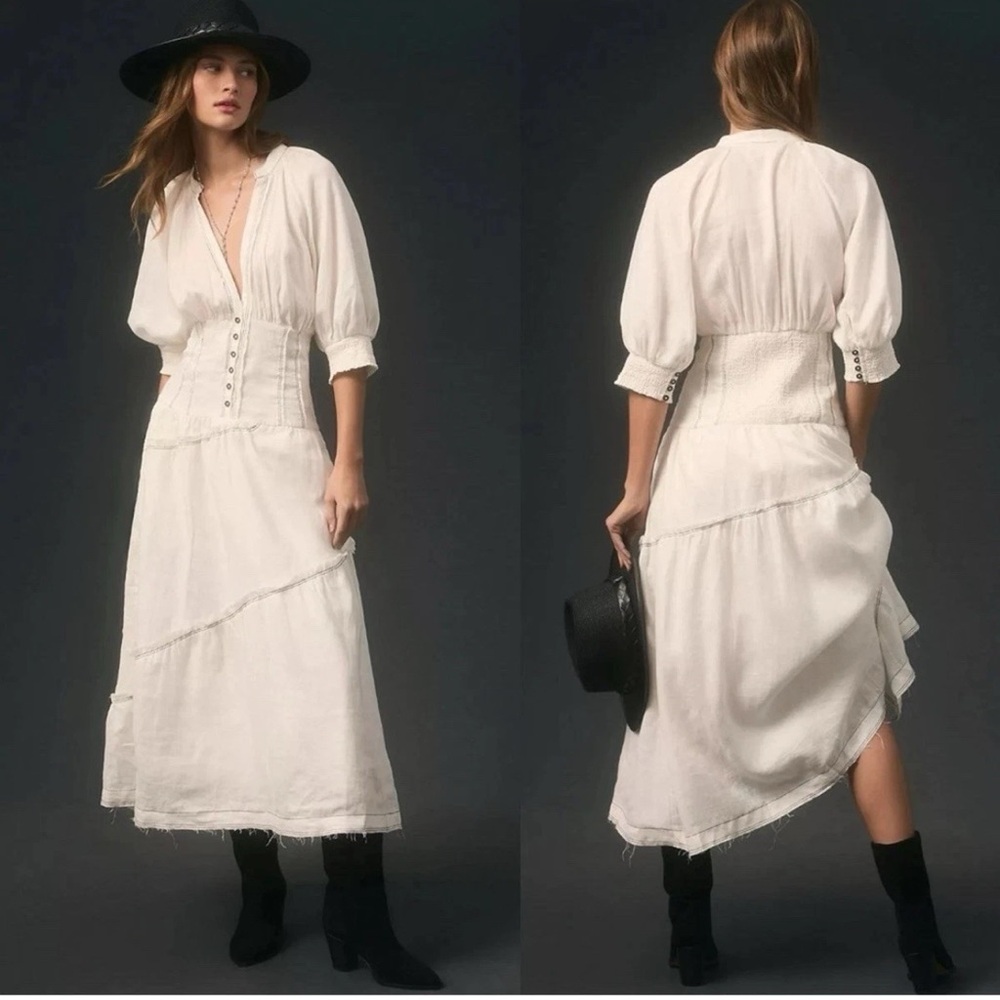 Anthropologie Cream Maxi Dress with Button Details